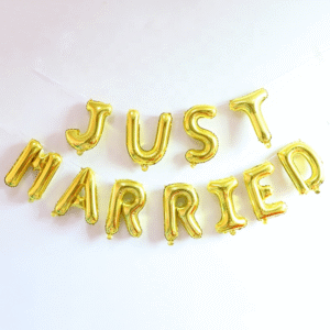 Just married balloons- golden colour