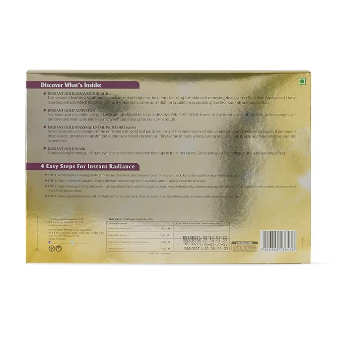 Lotus Herbals Radiant Gold Glow Facial Kit / For Women & Men | All Skin Types - 37g - Image 2